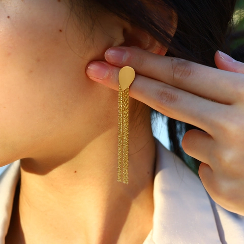Orecchini a Nappa a Goccia d'Acqua in Acciaio Inossidabile Stile Ins Trendy Placcati Oro 18K Orecchini Pendenti a Catena Lunga per Donna