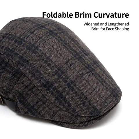Retro Karo Schiebermütze Wollmischung Warm Britischer Stil Verstellbar Ivy Hut Für Herren Damen Newsboy Baskenmütze