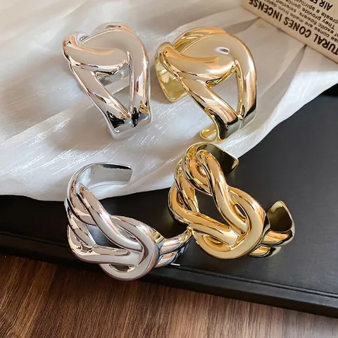 Statement Wide Cross Bangle Acrylic Metallic Texture Twisted Chunky Cuff Bracelet For Women Minimalist Fashion Jewelry
