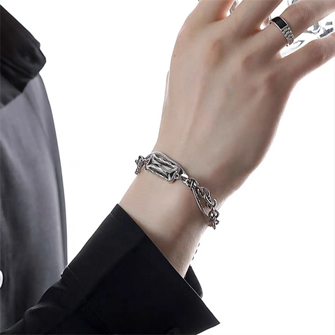 Bracciale A Strati In Acciaio Al Titanio Con Zircone Grigio Rettangolare Gioielli Hip Hop Di Tendenza Da Donna
