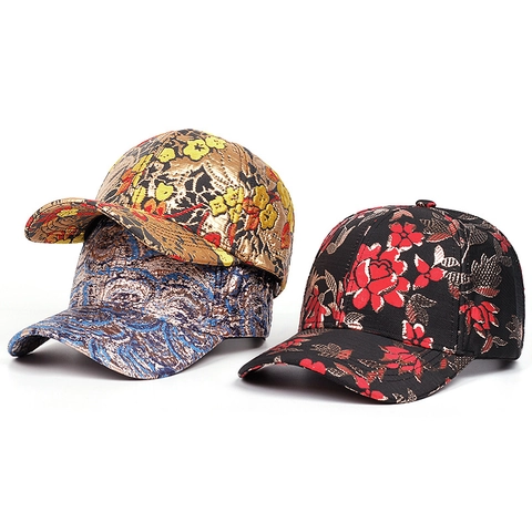 Ethnic Jacquard Floral Baseball Cap Cotton Blend Curved Brim Outdoor Sun Protection Adjustable Hat For Men Women
