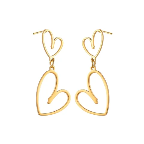Vintage Palace Style Double Heart Hollow Σκουλαρίκια Από Ανοξείδωτο Ατσάλι Με Επίστρωση Χρυσού 18K Για Γυναίκες