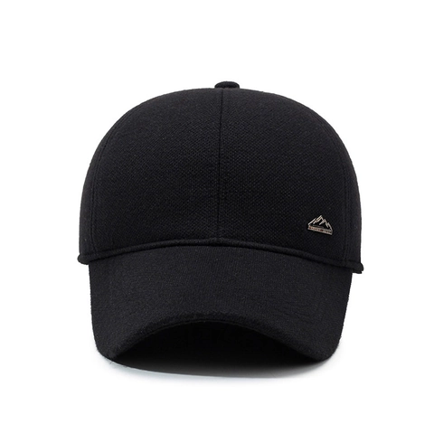 Men Winter Warm Woolen Baseball Cap With Earflaps Windproof Adjustable Outdoor Sports Peaked Hat Fashionable Solid Color