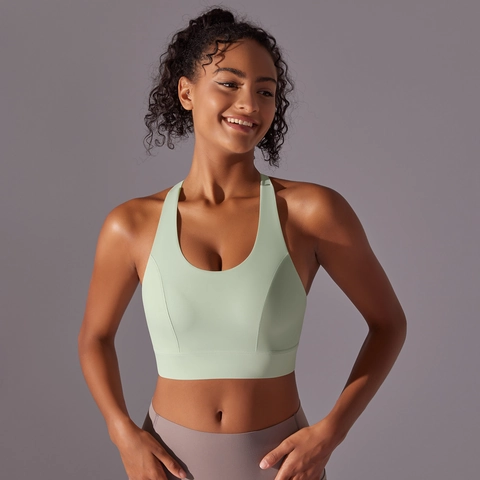 Sports Bra High Strength Seamless Racerback Yoga Vest Shockproof Push Up Beauty Back Workout Activewear For Women