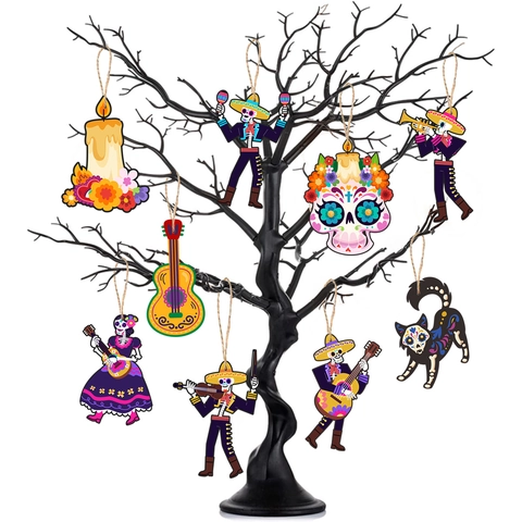 Etichette Appese Giorno Dei Morti Carta Musicisti Scheletro Colorati Motivi Chitarra Decorazione Giardino Banner Festa