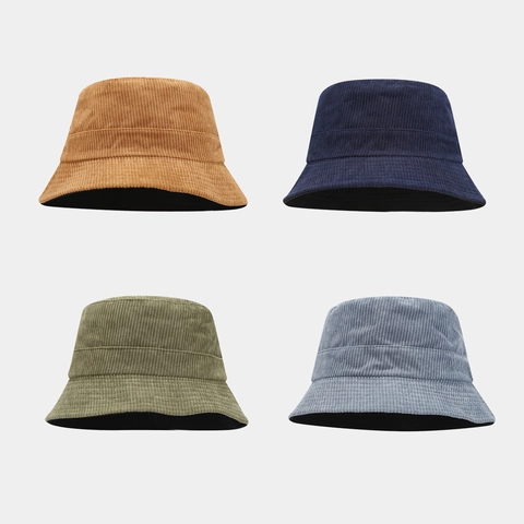 Retro Corduroy Bucket Hat Double Sided Wearable Sunscreen Sunshade Soft Foldable Basin Cap For Women Men