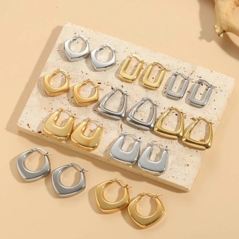 Orecchini A Cerchio Geometrici Minimalisti Acciaio Al Titanio Placcato Oro 14K Gioielli Di Moda Per Donna