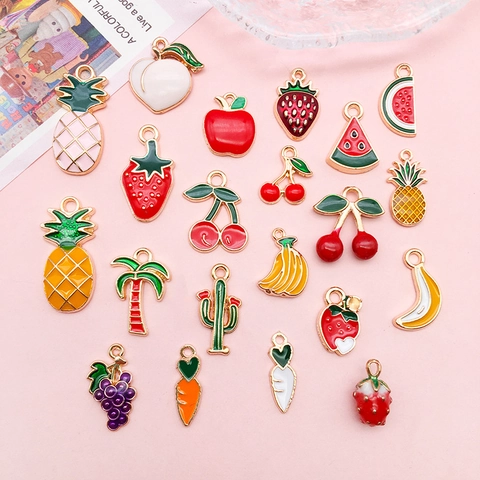 Breloques De Fruits En Émail Pendentifs Alliage Zinc Pour Fabrication Bijoux DIY Coloré Mignon Fraise Cerise Pour Bracelet