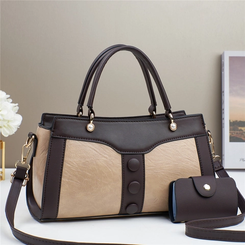 Borsa Donna Urban Minimalista in Microfibra Blocchi di Colore Tote E Custodia Grande Capacità Borsa a Tracolla Pendolare Con Spalla