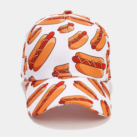 Hot Dog Pattern All Over Print Baseball Cap For Men Women Casual American Style Adjustable Metal Buckle Sun Protection