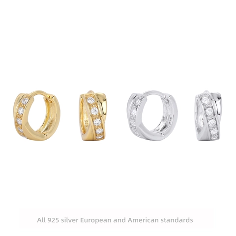 925 Sterling Silver Interlocking Hoop Earrings Fashion Simple Micro Inlaid Zirconia Geometric Ear Buckle Jewelry For Women