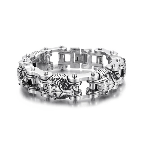 Löwenkopf Gliederkette Armband 316L Edelstahl Biker Punk Schmuck Für Männer Retro Mechanisch Industrieller Stil