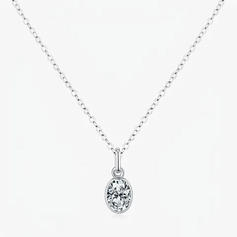 925 Sterling Silver Necklace Oval Moissanite Pendant Clavicle Chain Elegant Fashion Jewelry For Women