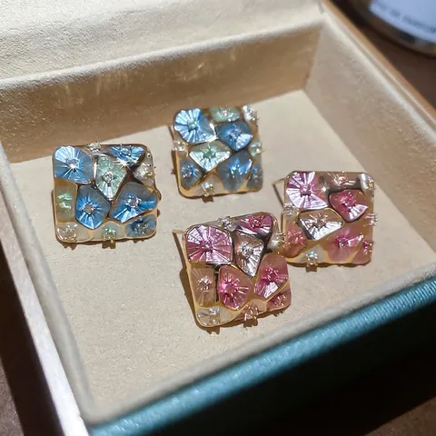 Orecchini A Lobo Quadrati Con Perno In Argento Rame Placcato Oro Zircone Motivo Mosaico Gioielli Vintage Eleganti Da Donna