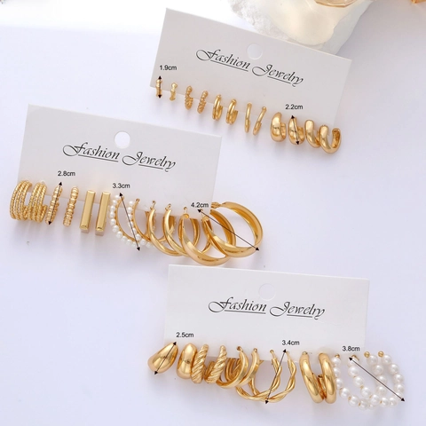 Goldene Geometrische Creolen Mit Kunstperlen Legierung Schmuck Für Damen Edelstahl Ohrstecker
