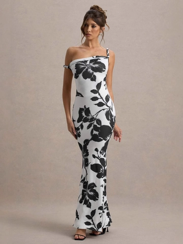 One Shoulder Maxi Jurk Bloemen Luipaard Print Slim Fit Bodycon Sexy Mouwloos MelkSatijn Voor Dames