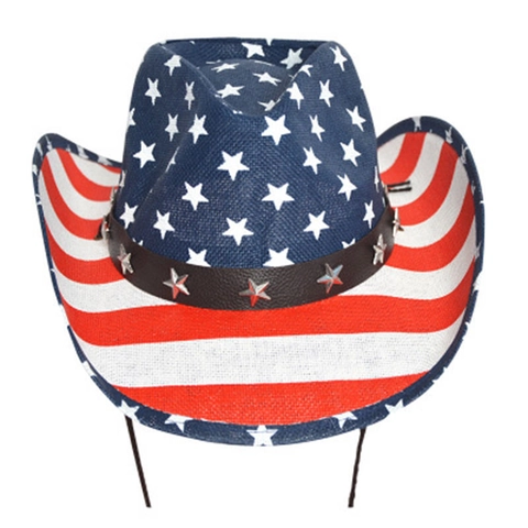 Western Cowboy Hat American Flag Star Stripe Pattern Wide Brim Straw Hat Patriotic Party Hat For Independence Day Outdoor