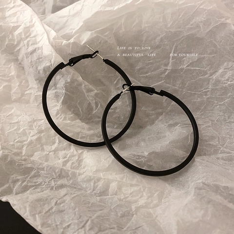 Orecchini A Cerchio Neri Opachi Per Donna Grandi Rotondi Geometrici Minimalisti Gioielli In Lega Con Perno In Argento