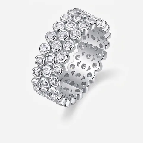 925 Sterling Zilver Moissaniet Drierijige Band Ring Luxe Geometrisch Ingelegde Sprankelende Bruiloft Verlovingsring Voor Vrouwen Sieraden Cadeau
