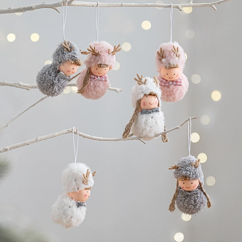 Ornements Suspendus De Noël En Peluche Bonhomme De Neige Renne Gnome Poupées En Tissu Doux Fausse Fourrure Décor De Sapin