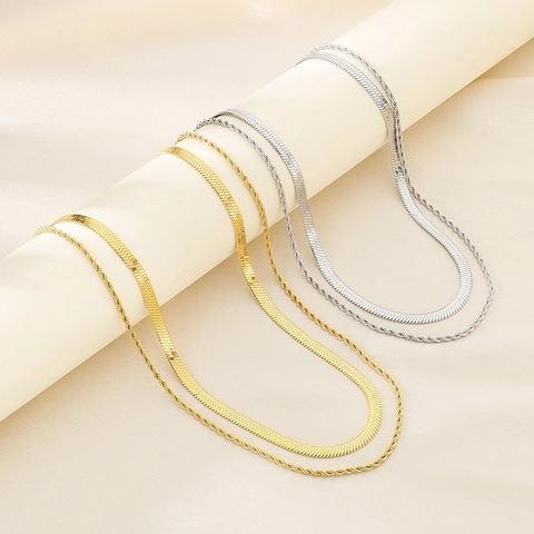 Collar De Varias Capas De Acero Inoxidable Cadena De Serpiente Y Cuerda Joyería De Moda Apilable Para Mujeres Hombres