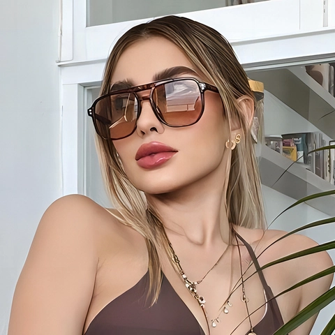 Retro Aviator Zonnebril PC Dubbele Brug UV400 Bescherming Groot Vierkant Frame Fashion Trendy Eyewear Voor Dames Heren