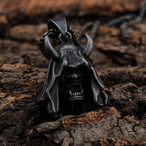 Hannya Mask Pendant Necklace Stainless Steel Gothic Devil Demon Skull Vintage Punk Jewelry For Men Dark Aesthetic