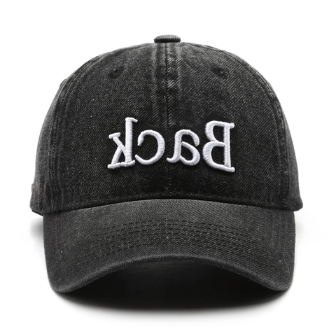 Vintage Washed Cotton Denim Baseball Cap Reversed Back Embroidery Adjustable Distressed Retro Streetwear Hat Unisex