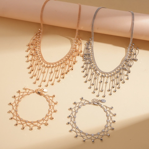 Collana E Bracciale In Rame Con Frange Maglia Perline Catena Per Clavicola Gioielli Da Donna Moda Tendenza Design Di Nicchia