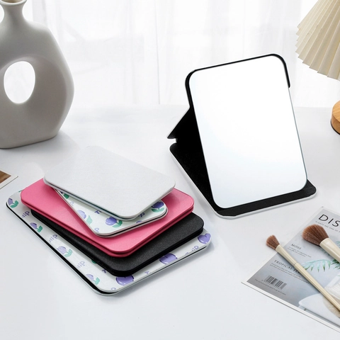 Miroir De Maquillage Pliable Miroir De Table Portable Verre HD Angle Réglable Carré Cuir PU Voyage Beauté Cosmétique