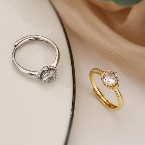 Elegant Open Adjustable Copper Ring Gold Plated Zircon Micro-set Simple Minimalist Jewelry Accessories For Women