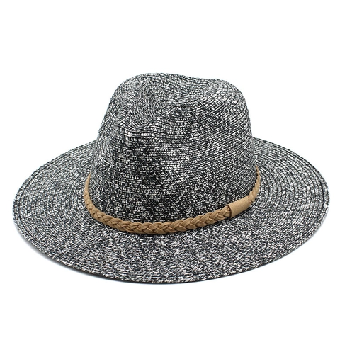 Paper Straw Fedora Hat Summer Beach Wide Brim Sun Protection Breathable Outdoor Travel Jazz Cap For Men Women