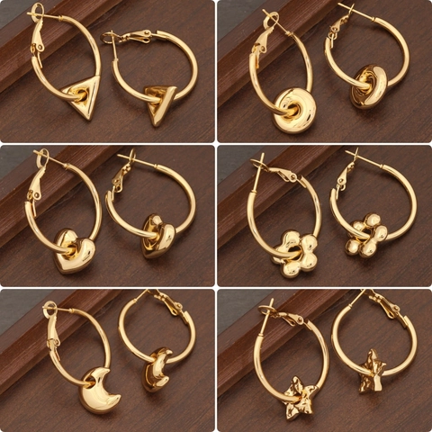 Orecchini a Cerchio Geometrici Minimalisti in Acciaio Inossidabile Cuore Luna Stella Fiore Per Donna Placcati Oro Accessori Gioielli Moda