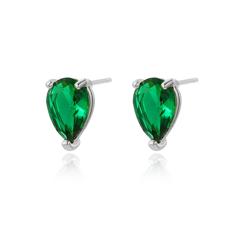 Teardrop Zircon Stud Earrings Emerald Green Copper With 925 Sterling Silver Earring Post Elegant Women Jewelry