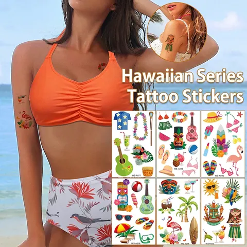 Pegatinas De Tatuajes Temporales Hawái Tropical Verano Fiesta Playa Hippie Boho Estilo Desechables Impermeables Accesorios Arte Corporal
