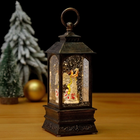 Lanterne Musicale De Noël Boule À Neige Lumineuse LED Bronze Vintage Lampe Décorative Ornement De Table