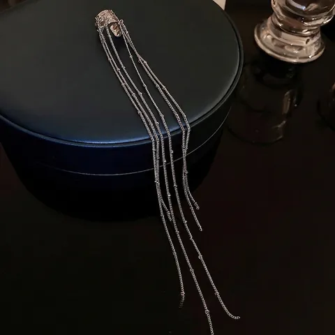 Ear Cuff Con Nappa Lunga Forma A C Irregolare Senza Buco Catena Con Perline Orecchini Pendenti Lega Minimalista Per Donne