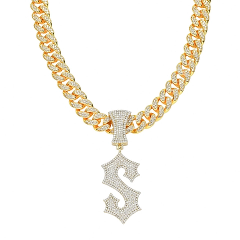 Hip Hop Voll Strass Panzerkette Buchstabe S Anhänger Halskette Für Herren Gold Silber Legierung Iced Out Personalisierter Schmuck