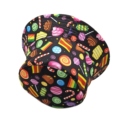 Fischerhut Bunter Cartoon Süßigkeiten Druck Polyester Sonnenschutz Outdoor Reisen Retro Stil Für Damen Studenten
