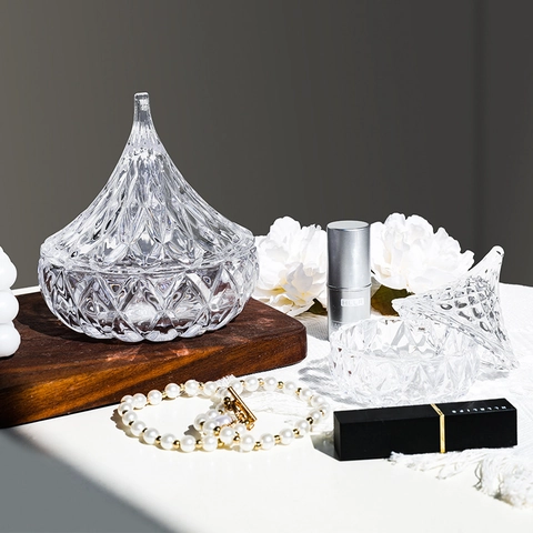 Glass Storage Jar Jewelry Box With Lid Diamond Cut Crystal Textured Embossed Candy Jar European Style Desktop Ornament