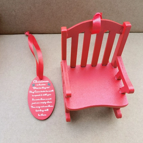 Christmas In Heaven Memorial Miniature Rocking Chair Red Wooden Tabletop Ornament With Heartfelt Poem Tag For Remembrance
