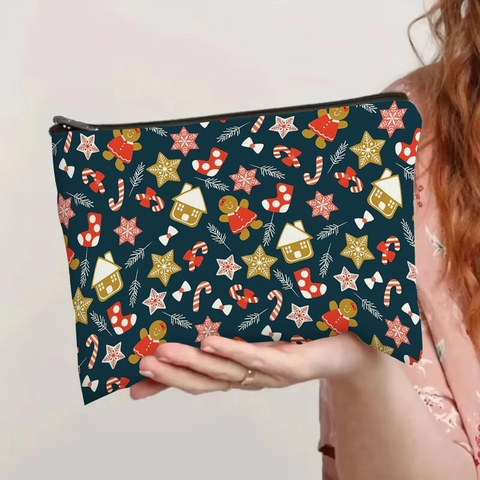 Borsa Per Trucco Omino Di Pan Di Zenzero Di Natale Astuccio Per Cosmeci In Lino Con Cerniera Organizzatore Da Viaggio Portatile Regalo