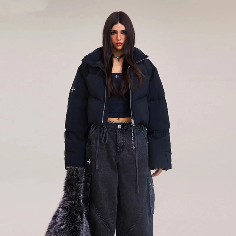 Damen Kurze Daunenjacke Wasserfest Winddicht Warm Stehkragen Gesteppte Pufferjacke Winterjacke Mantel