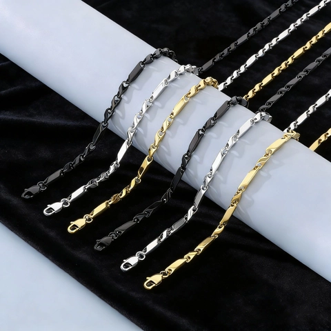 Collar Y Pulsera De Acero Inoxidable Cadena De Eslabones Geométricos Joyería De Moda Para Hombres Mujeres