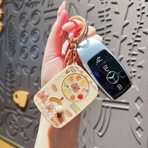 Cartoon Capybara Spinning Keychain LED Light Up Interactive Stress Relief Toy PVC Bag Charm Pendant Gift For Kids Unisex