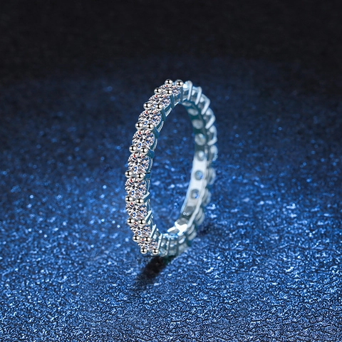 S925 Sterling Silber Moissanit Ring Full Eternity Band Rund Brilliant Schliff Funkelnde Verlobung Hochzeit Ring Für Damen Modeschmuck