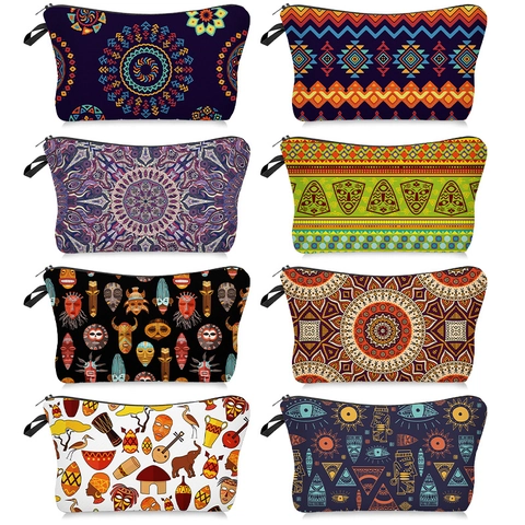 Kosmetiktasche Polyester Tragbare Kulturtasche Afrikanische Stammes Geometrische Mandala Muster Make-up Organizer