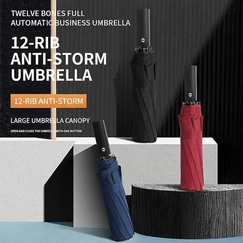 Automatic Folding Umbrella Windproof UV Protection Large Sun Rain Business Style Men Women Waterproof Pongee Fabric Coating