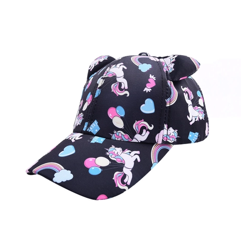 Cappellino Da Baseball Per Bambini Cotone Orecchie Unicorno Arcobaleno Stampato Cappello Sole Per Bambini Carino Regolabile