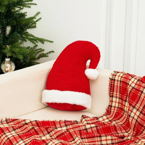 Cojin Con Forma De Gorro De Navidad Suave Forro Polar Sherpa Peluche Decoracion Hogar Adorno Festivo Para Sofa Cama